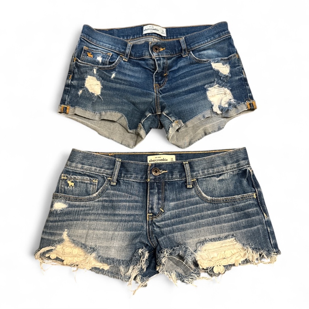 two bundle abercrombie kids blue denim shorts with ripped details
